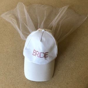 Veiled Bride Pink Bejeweled White Baseball Cap